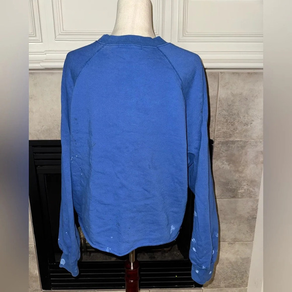 MNML Men's Painter Crewneck Cropped Distressed Sweatshirt Blue Size Small - Picture 2 of 6